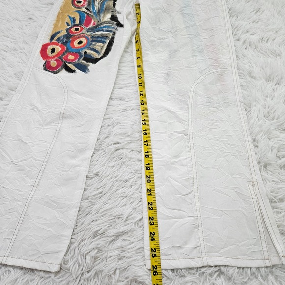 OHDD Save the Queen White Abstract Artsy Boho Chic Straight Leg Crop Pant Sz M - Picture 7 of 13